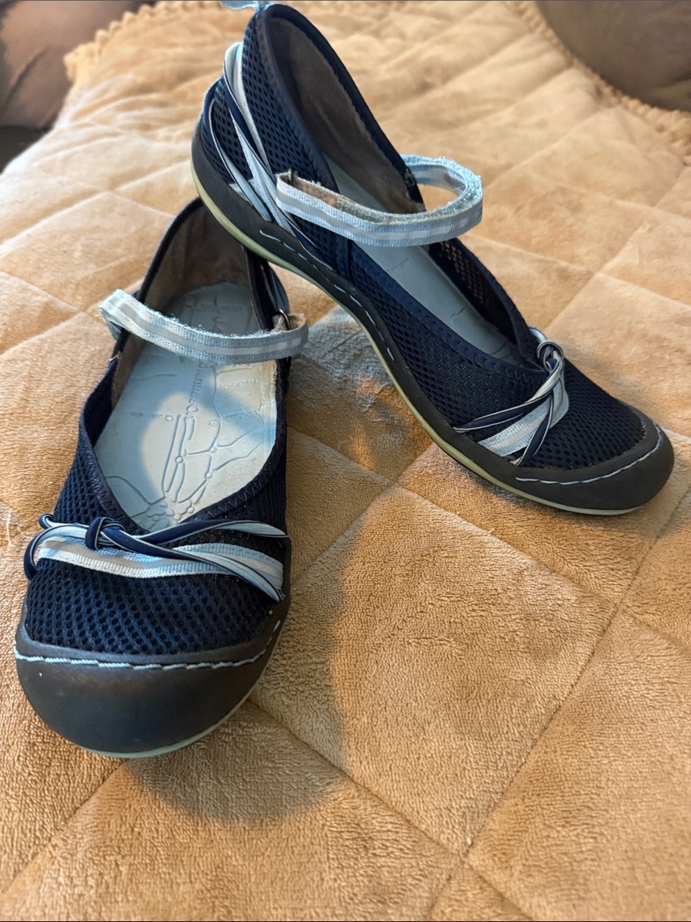 JSport by Jambu Navy Mesh Mary Jane Flats with light blue Straps